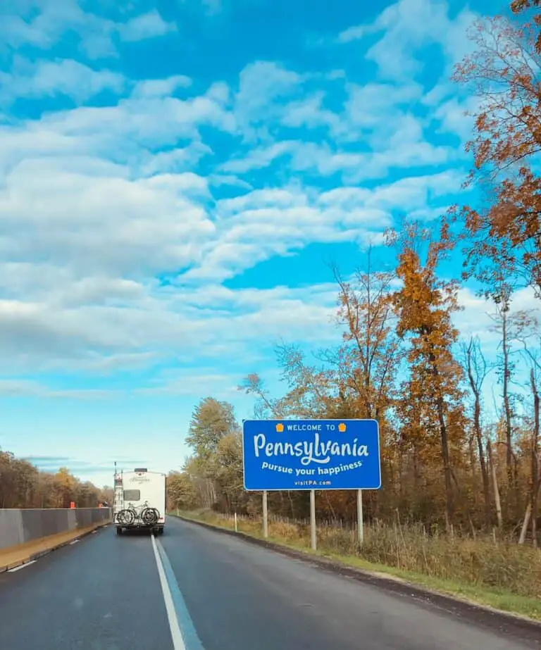 blue and white road sign near trees during daytime